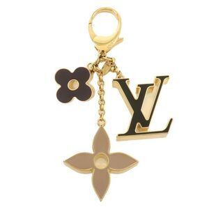 LOUIS VUITTON Pink Black Enamel Gold Fleur De Monogram Keyring Bag Charm